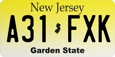 NJ license plate A31FXK