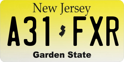 NJ license plate A31FXR