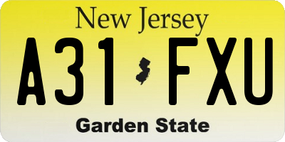 NJ license plate A31FXU