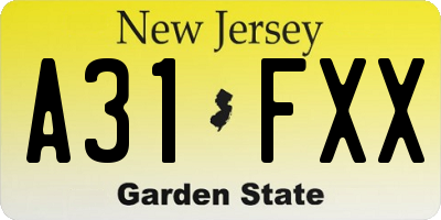 NJ license plate A31FXX