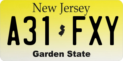 NJ license plate A31FXY