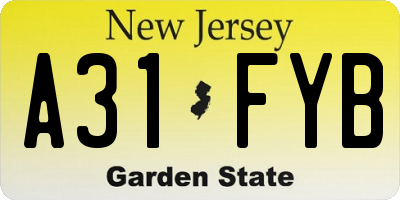 NJ license plate A31FYB