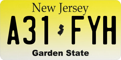 NJ license plate A31FYH