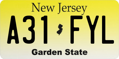 NJ license plate A31FYL