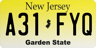 NJ license plate A31FYQ
