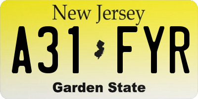 NJ license plate A31FYR