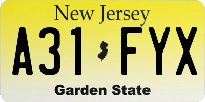 NJ license plate A31FYX