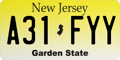 NJ license plate A31FYY