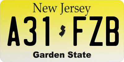 NJ license plate A31FZB