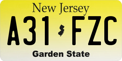 NJ license plate A31FZC