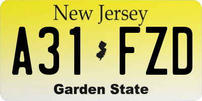 NJ license plate A31FZD