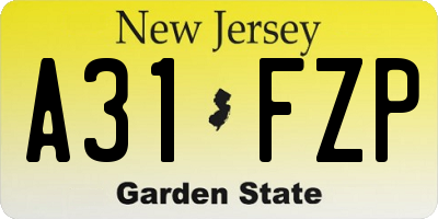 NJ license plate A31FZP