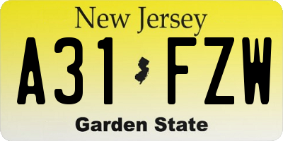 NJ license plate A31FZW