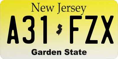 NJ license plate A31FZX