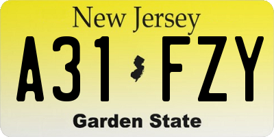 NJ license plate A31FZY