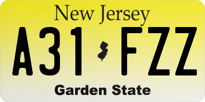 NJ license plate A31FZZ