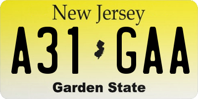 NJ license plate A31GAA