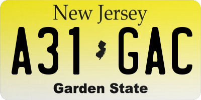 NJ license plate A31GAC