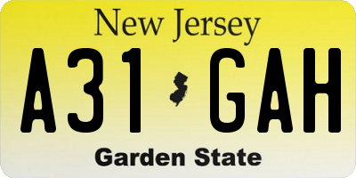 NJ license plate A31GAH
