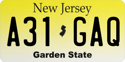NJ license plate A31GAQ