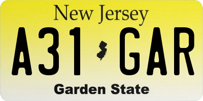 NJ license plate A31GAR