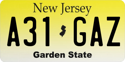 NJ license plate A31GAZ