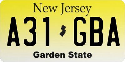 NJ license plate A31GBA
