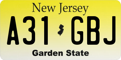 NJ license plate A31GBJ