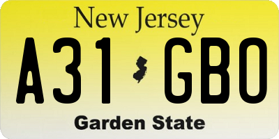 NJ license plate A31GBO