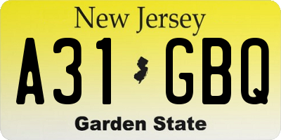 NJ license plate A31GBQ