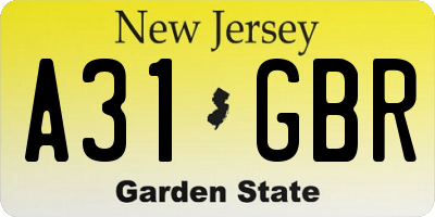 NJ license plate A31GBR