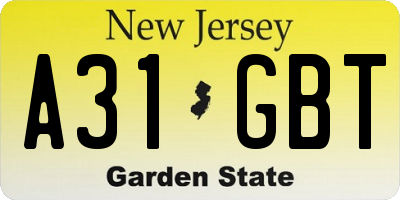 NJ license plate A31GBT