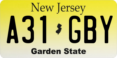 NJ license plate A31GBY
