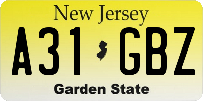 NJ license plate A31GBZ