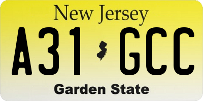 NJ license plate A31GCC