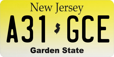 NJ license plate A31GCE