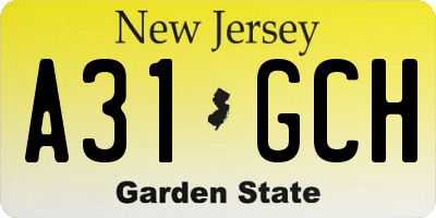 NJ license plate A31GCH