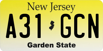 NJ license plate A31GCN