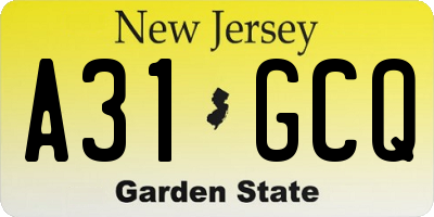 NJ license plate A31GCQ