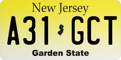 NJ license plate A31GCT