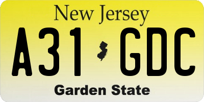 NJ license plate A31GDC