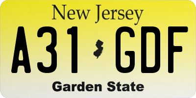 NJ license plate A31GDF