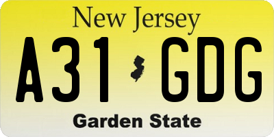NJ license plate A31GDG