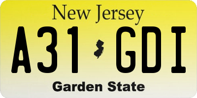 NJ license plate A31GDI