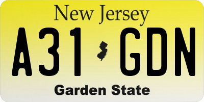 NJ license plate A31GDN