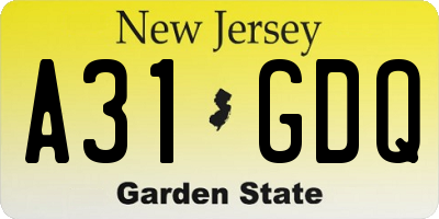 NJ license plate A31GDQ