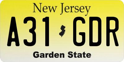 NJ license plate A31GDR