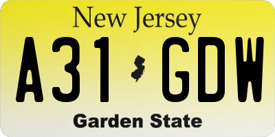 NJ license plate A31GDW