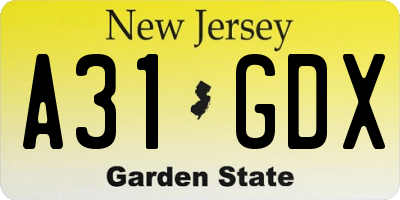 NJ license plate A31GDX