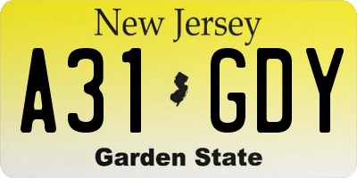 NJ license plate A31GDY